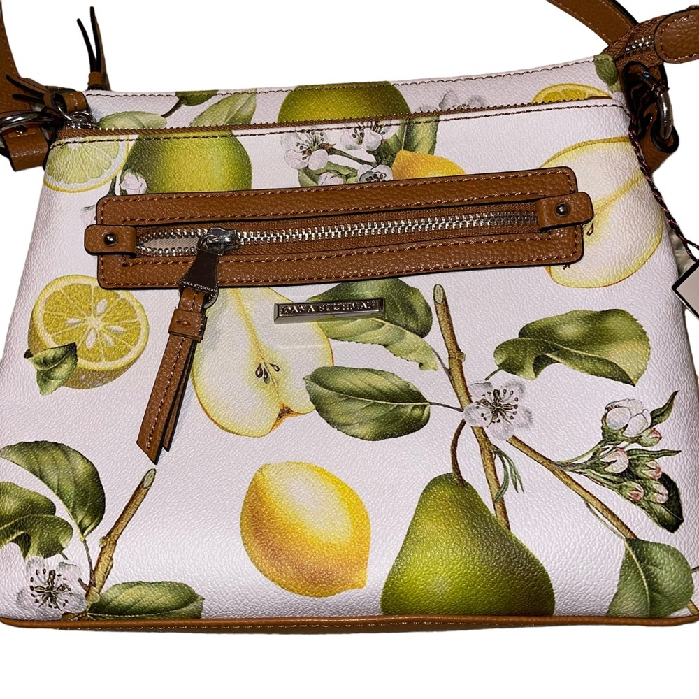 NWT Dana Buchman Lemon & Lime Crossbody Brown Strap 2 Zippered Compartments - Picture 7 of 9